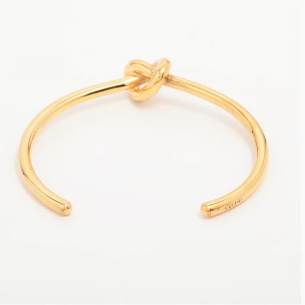 CELINE Knot Extra Thin Open Cuff Bracelet Brass w/ Gold Finish Size Small 14.5cm - Picture 2 of 6